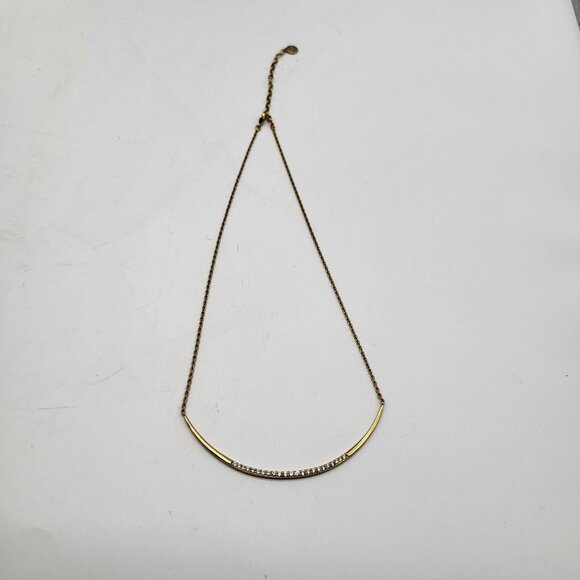 Stella & Dot Gold Tone Rhinestone Crescent Bar Pendant Necklace - Picture 3 of 12